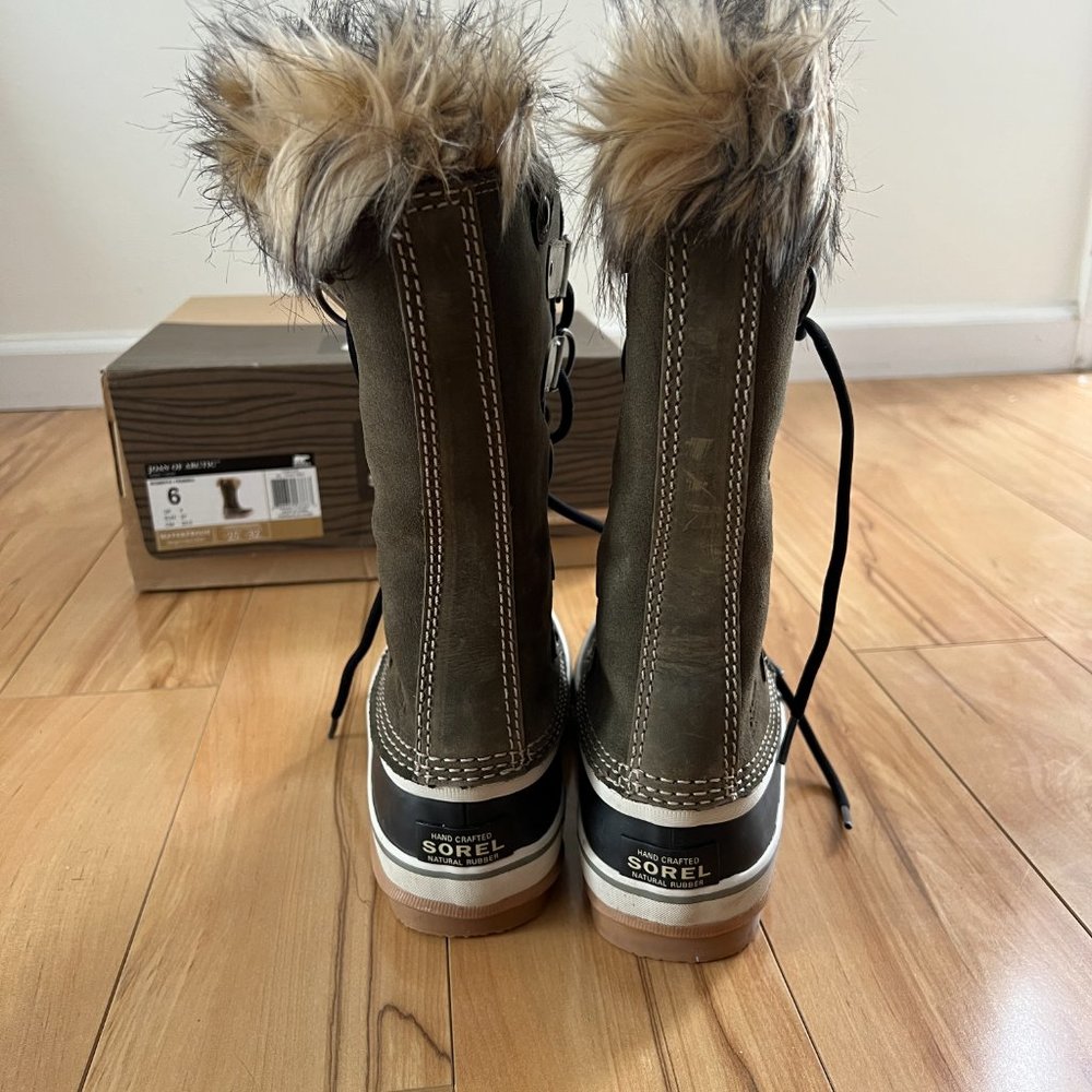 Sorel Boots Joan Of Arctic Green Nori Suede Waterproof Faux Fur Tall Snow Size 6 - Picture 7 of 15